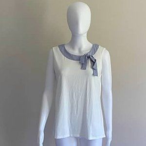 Ivanka Trump Sleeveless Stripe Woven Bow Tee